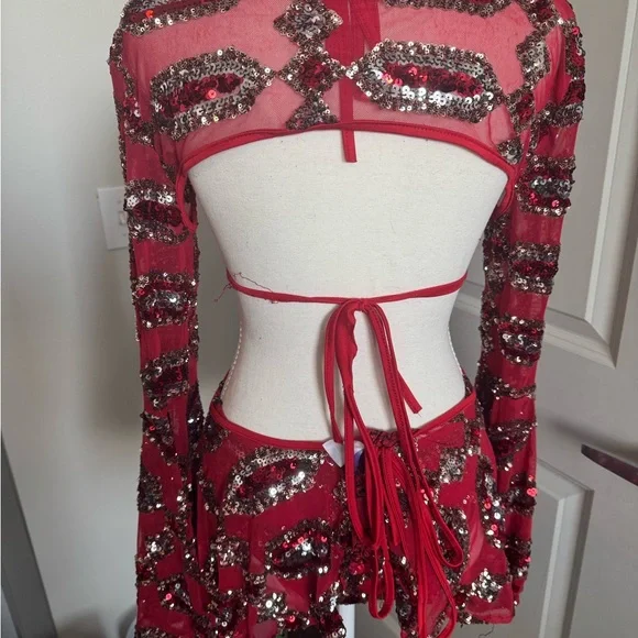 Red Sequin Embellished Skirt 4 piece set The Lumi Shop - Picture 7 of 11